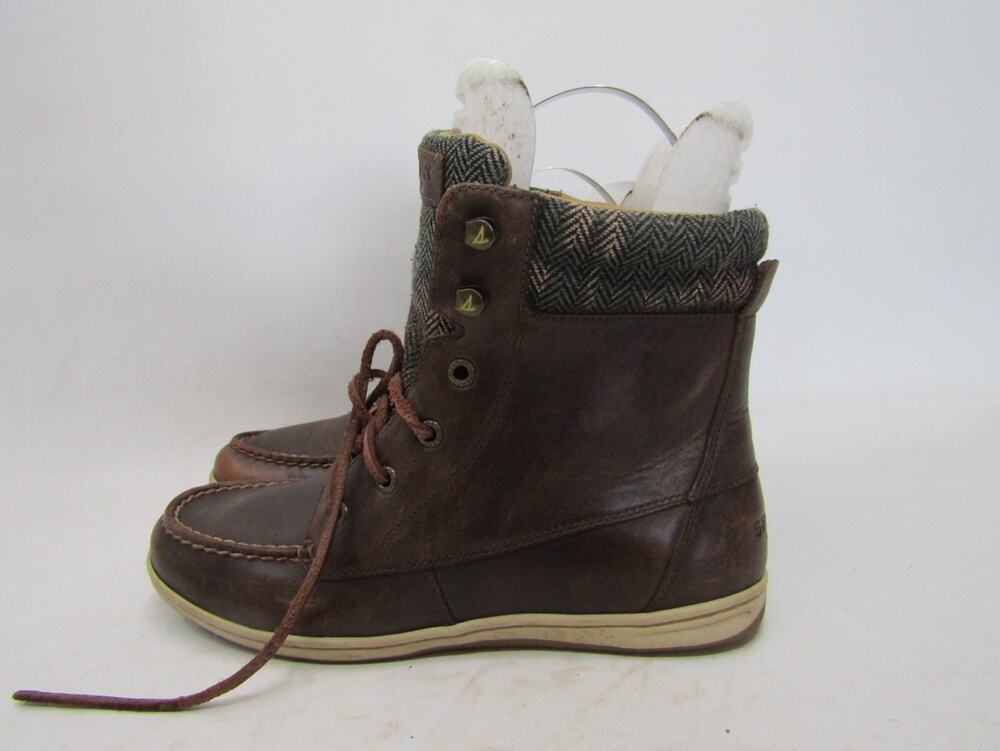 Sperry Top Sider Women Sz 8 M Brown Leather Laces Zip Ankle Fashion Boots Bootie